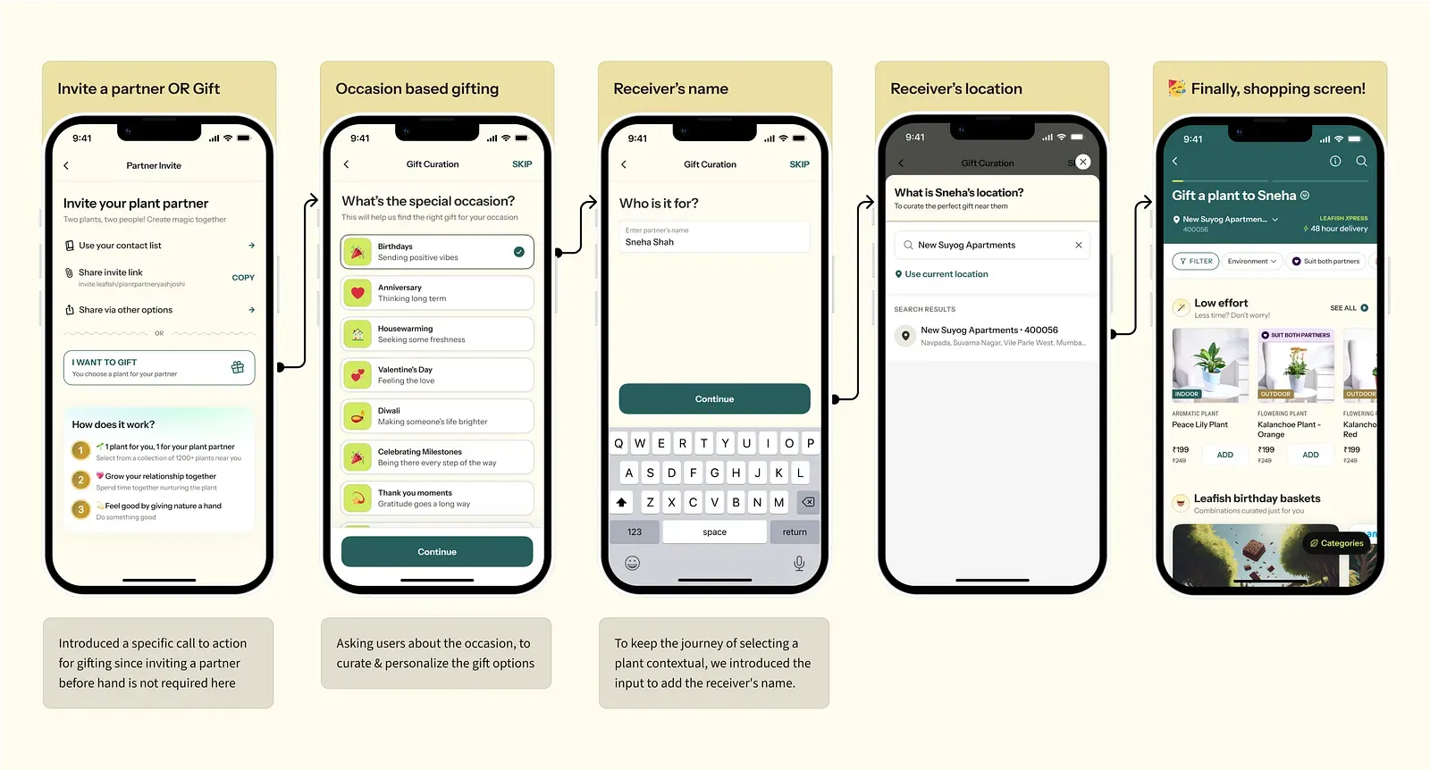 Screens for setting gifting preferences