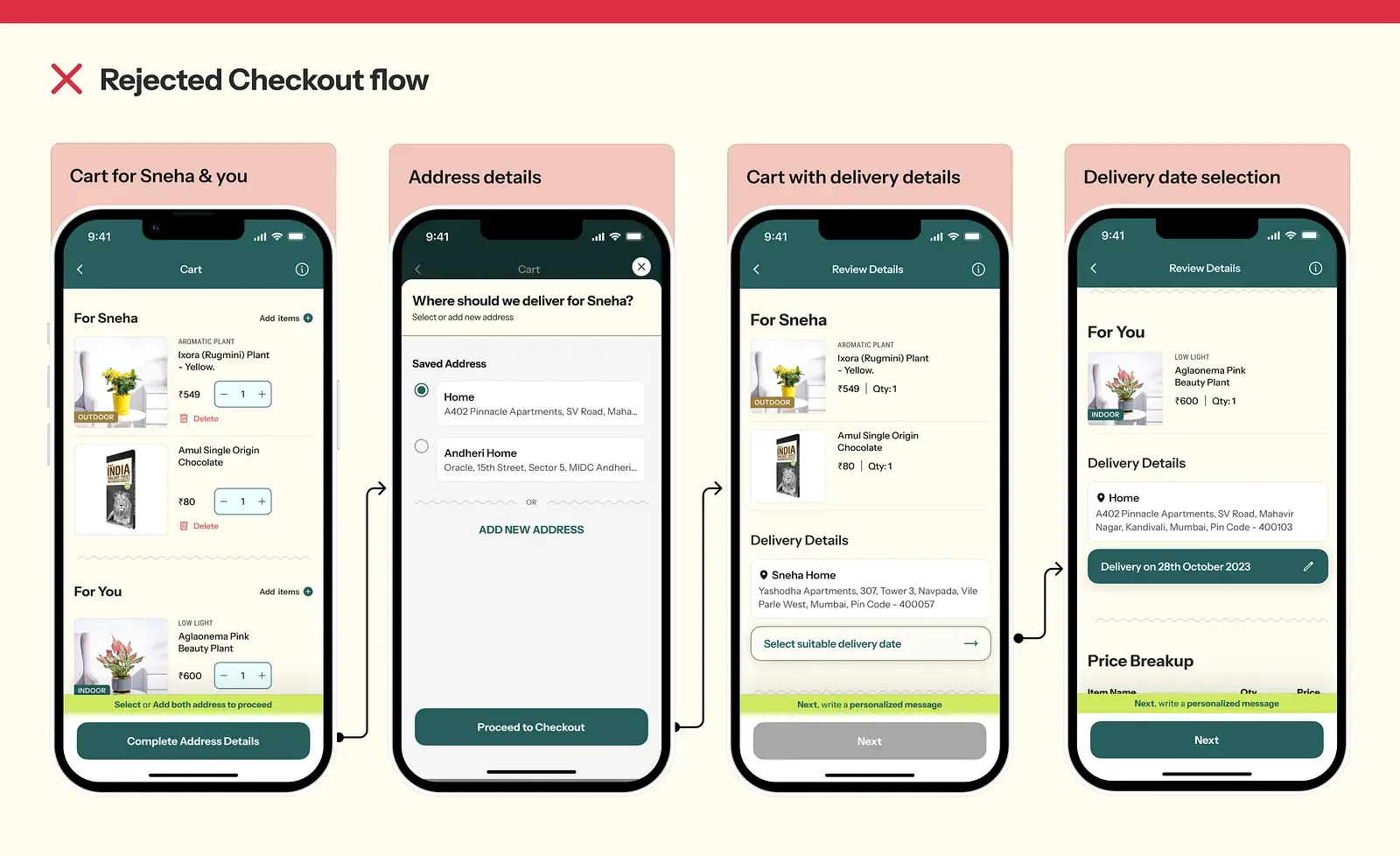 Design work from the section: Checkout flow